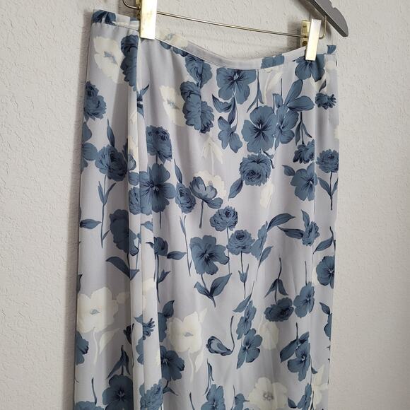 Chaus Floral Midi Skirt Womens XL 32 waist Blue Lined Vintage 90s Casual Dressy - Picture 9 of 12